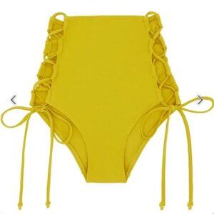 WE ARE HAH SWIM  Lace-Up Hi Kini Bottoms Yellow- Size M
